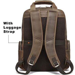 Taertii Vintage Full Grain Genuine Leather Backpack For Men 18'' Laptop Bag Large Capacity Business Weekender Travel Hiking Shoulder Daypacks Rucksack - Brown