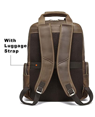 Taertii Vintage Full Grain Genuine Leather Backpack For Men 18'' Laptop Bag Large Capacity Business Weekender Travel Hiking Shoulder Daypacks Rucksack - Brown