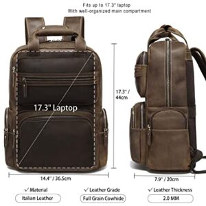 Taertii Vintage Full Grain Genuine Leather Backpack For Men 18'' Laptop Bag Large Capacity Business Weekender Travel Hiking Shoulder Daypacks Rucksack - Brown