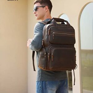 Taertii Vintage Full Grain Genuine Leather Backpack For Men 18'' Laptop Bag Large Capacity Business Weekender Travel Hiking Shoulder Daypacks Rucksack - Brown