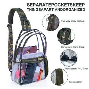 Clear Sling Bag for Men, Chest Daypack one strap backpack Shoulder Crossbody see through transparent Concerts Stadium Approved(Camouflage)