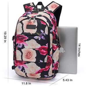 Tzowla Business Laptop Backpack Water Resistant Anti-Theft College Backpack with USB Charging Port and Lock 15.6 Inch Computer Backpacks for Men, Women Girls, Casual Hiking Travel Daypack (Flower)