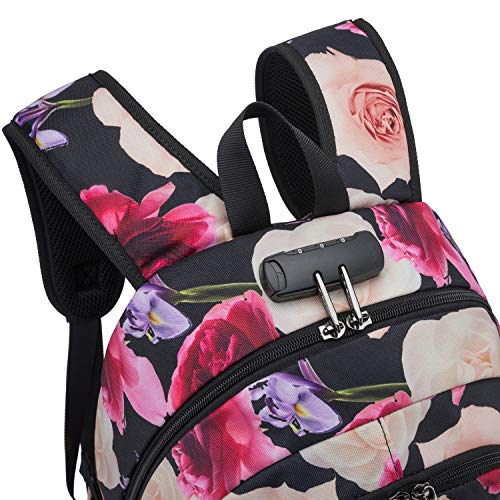 Tzowla Business Laptop Backpack Water Resistant Anti-Theft College Backpack with USB Charging Port and Lock 15.6 Inch Computer Backpacks for Men, Women Girls, Casual Hiking Travel Daypack (Flower)