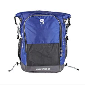 geckobrands dueler waterproof 32l backpack (royal blue/grey), use for nearly any sport, 2 compartments, separate wet from dry, personalize