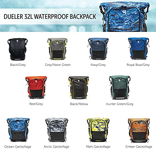 geckobrands Dueler Waterproof 32L Backpack (Royal Blue/Grey), Use for nearly any sport, 2 compartments, Separate Wet from Dry, Personalize