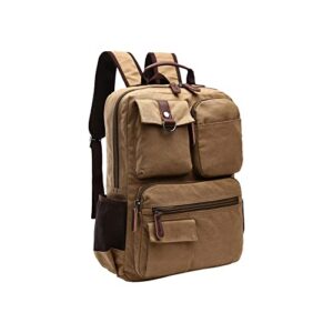 19 inch multi-pocket canvas backpack,men’s canvas bag outdoor business travel backpack laptop bag,khaki,43 * 33 * 10(cm)