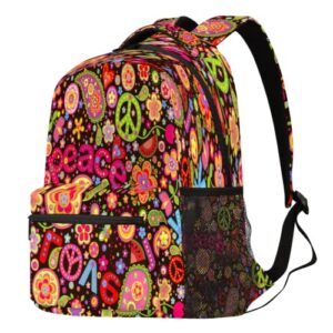 zqylan peace sign school laptop backpack colorful floral flower teens school bags bookbag,18inch large water resistant college travel computer notebooks daypack for men women