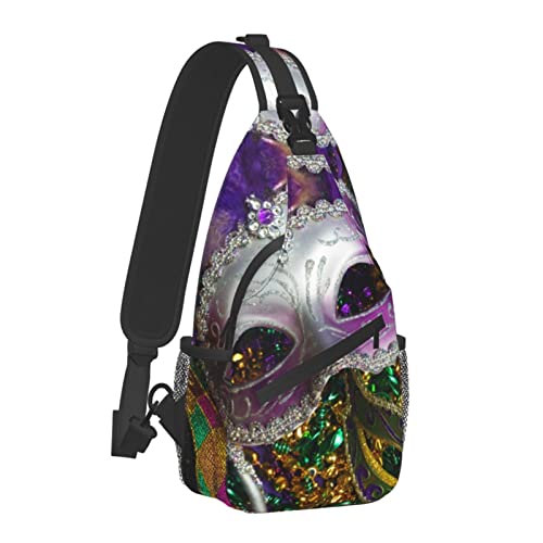 Hicyyu Mardi Gras Masks Outdoor Crossbody Shoulder Bag For Unisex Young Adult Hiking Sling Backpack