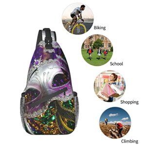 Hicyyu Mardi Gras Masks Outdoor Crossbody Shoulder Bag For Unisex Young Adult Hiking Sling Backpack