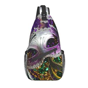 Hicyyu Mardi Gras Masks Outdoor Crossbody Shoulder Bag For Unisex Young Adult Hiking Sling Backpack