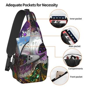 Hicyyu Mardi Gras Masks Outdoor Crossbody Shoulder Bag For Unisex Young Adult Hiking Sling Backpack