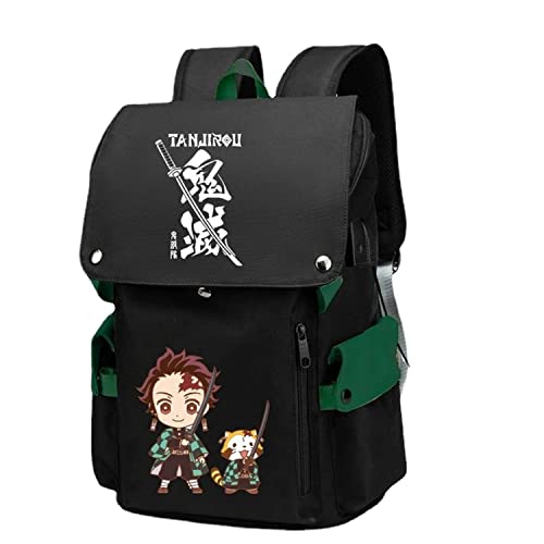 KQNFFN Anime Cosplay Backpack Black Daypack Polyester USB Laptop Backpack for for Anime Fans Boys Girls Kids (Green)