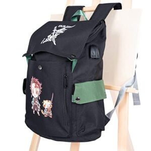 KQNFFN Anime Cosplay Backpack Black Daypack Polyester USB Laptop Backpack for for Anime Fans Boys Girls Kids (Green)