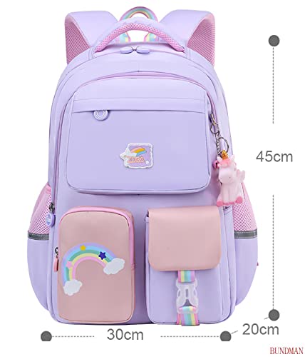 BUNDMAN Pruple Backpack, Kawaii Backpacks in for Teen Girls School Aesthetic Backpack with Cute Kawaii Backpack for school girls