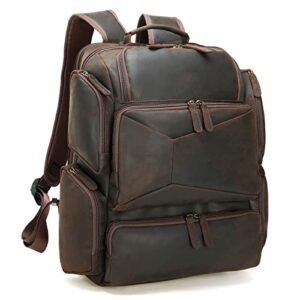 polare full grain leather backpack men’s business travel daypacks camping weekender vintage college school computer bag fits up to 15.6 inch laptop