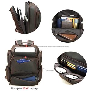 Polare Full Grain Leather Backpack Men's Business Travel Daypacks Camping Weekender Vintage College School Computer Bag Fits up to 15.6 Inch Laptop