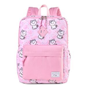 kasqo kids backpack, lightweight water-resistant preschool bookbags for little girls with chest strap, pink cat