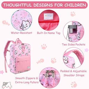 Kasqo Kids Backpack, Lightweight Water-Resistant Preschool Bookbags for Little Girls with Chest Strap, Pink Cat