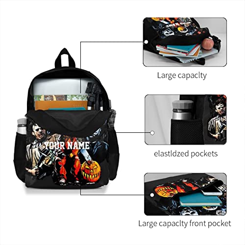 Custom Name Horror Movie Backpack Customized Scary Character School Bag Personalized Laptop Bags For Boys Girls Teens Adults, Black