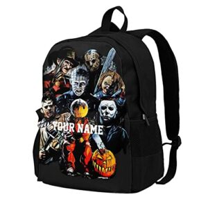 Custom Name Horror Movie Backpack Customized Scary Character School Bag Personalized Laptop Bags For Boys Girls Teens Adults, Black