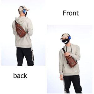 BULLCAPTAIN Leather Sling Bag for Men Multi-pocket Crossbody Chest Bag Travel Casual Shoulder Backpack (Brown)