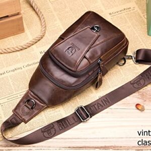 BULLCAPTAIN Leather Sling Bag for Men Multi-pocket Crossbody Chest Bag Travel Casual Shoulder Backpack (Brown)