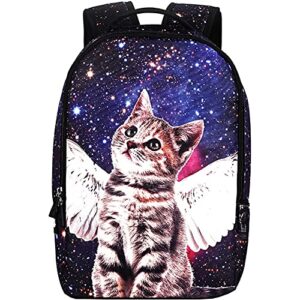galaxy cat printed school backpack lightweight shoulder bag for teen girls blue