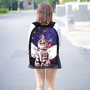 Galaxy Cat Printed School Backpack Lightweight Shoulder Bag for Teen Girls Blue