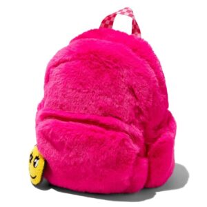 claire’s pink furry happy face mini backpack