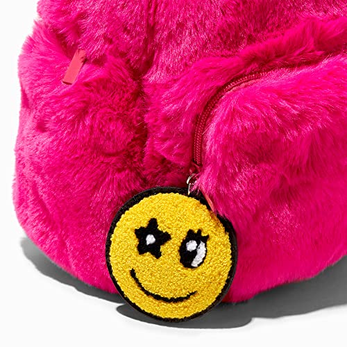 Claire's Pink Furry Happy Face Mini Backpack