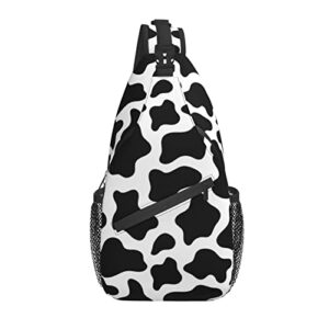 cow chest sling bag seamless pattern black white cow print crossbody shoulder backpack adjustable chest rucksack lightweight travel hiking casual daypack for men women outdoors biking camping shopping