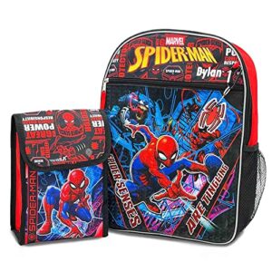 dibsies personalized spider superhero backpack, lunch bag, carabiner clip, and character keychain