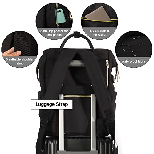 LGEVOEOER Laptop Backpack for Women 15.6inch, Black Teacher Backpack Nurse Bags Waterproof Computer Bookbags for College School Work with USB Charging Port