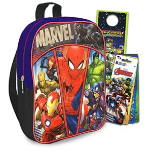 marvel shop super hero mini backpack 3 pc bundle with 11 inch avengers superhero school bag for boys, toddlers, kids, avengers stickers and more | marvel school supplies