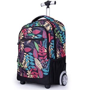dnshan rolling backpack for kids, 18 inch girls wheeled backpacks for school travel, flower