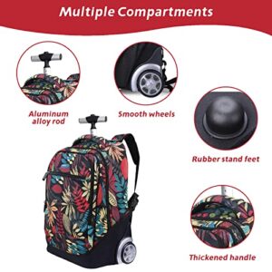 DNSHAN Rolling Backpack for Kids, 18 Inch Girls Wheeled Backpacks for School Travel, Flower