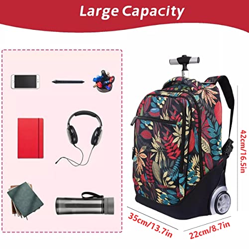 DNSHAN Rolling Backpack for Kids, 18 Inch Girls Wheeled Backpacks for School Travel, Flower