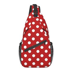 red white polka dot sling backpack multipurpose crossbody shoulder bag chest daypack for gym travel hiking