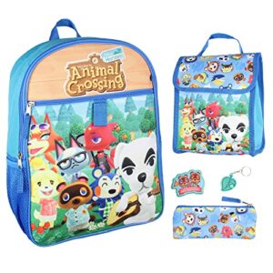 animal crossing character print backpack 5 pc set lunch tote keychain