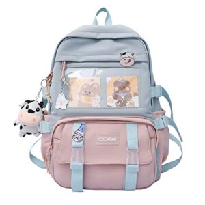 tonecy kawaii backpack lovely pastel rucksack for teen girls, cute aesthetic bookbag for school with kawaii pin and accessories (pink), 43 * 30 * 13cm/16.9(l) * 11.8(w) * 5.1(h) inch