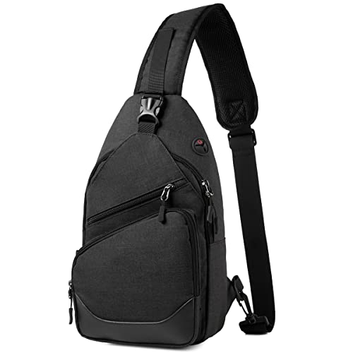 VASCHY Sling Bag for Men Women, Water Resistant One Strap Over the Shoulder Cross Body Backpack Chest Bag for Hiking/Travel/Outdoor Black