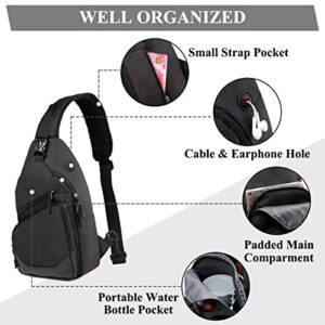 VASCHY Sling Bag for Men Women, Water Resistant One Strap Over the Shoulder Cross Body Backpack Chest Bag for Hiking/Travel/Outdoor Black