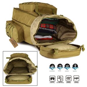 ArcEnCiel Hiking Daypacks 70-85L Tactical Travel Backpack MOLLE Rucksack Large Capacity Outdoor Bag for Travelling Trekking Camping Hunting - Rain Cover Included (Coyote Brown)