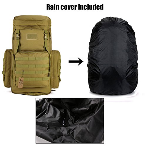 ArcEnCiel Hiking Daypacks 70-85L Tactical Travel Backpack MOLLE Rucksack Large Capacity Outdoor Bag for Travelling Trekking Camping Hunting - Rain Cover Included (Coyote Brown)