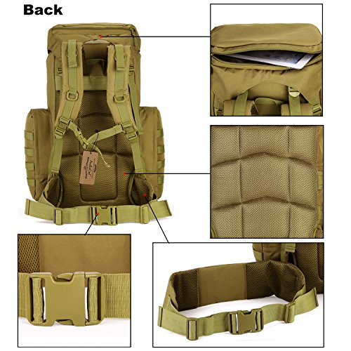 ArcEnCiel Hiking Daypacks 70-85L Tactical Travel Backpack MOLLE Rucksack Large Capacity Outdoor Bag for Travelling Trekking Camping Hunting - Rain Cover Included (Coyote Brown)