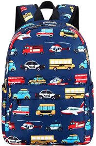 ledaou toddler kids backpack for boys car pattern preschool kindergarten school backpack bookbag school bag with chest strap (car airplane)