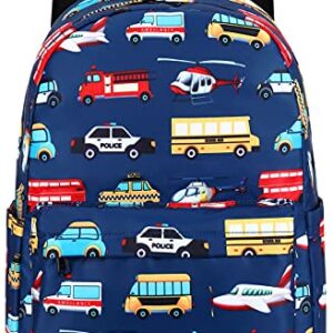 LEDAOU Toddler Kids Backpack for Boys Car Pattern Preschool Kindergarten School Backpack Bookbag School Bag with Chest Strap (Car Airplane)