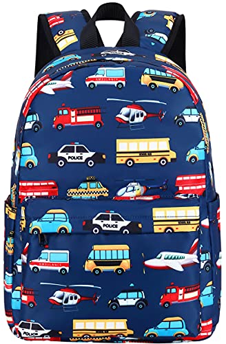 LEDAOU Toddler Kids Backpack for Boys Car Pattern Preschool Kindergarten School Backpack Bookbag School Bag with Chest Strap (Car Airplane)