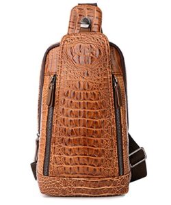 fivelovetwo mens sling bags crocodile pu leather multipurpose outdoor shoulder chest bag satchels hiking daypack brown