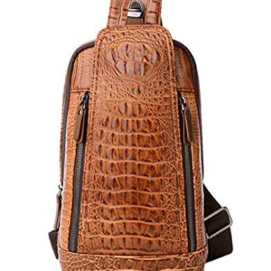 FiveloveTwo Mens Sling Bags Crocodile PU Leather Multipurpose Outdoor Shoulder Chest Bag Satchels Hiking Daypack Brown